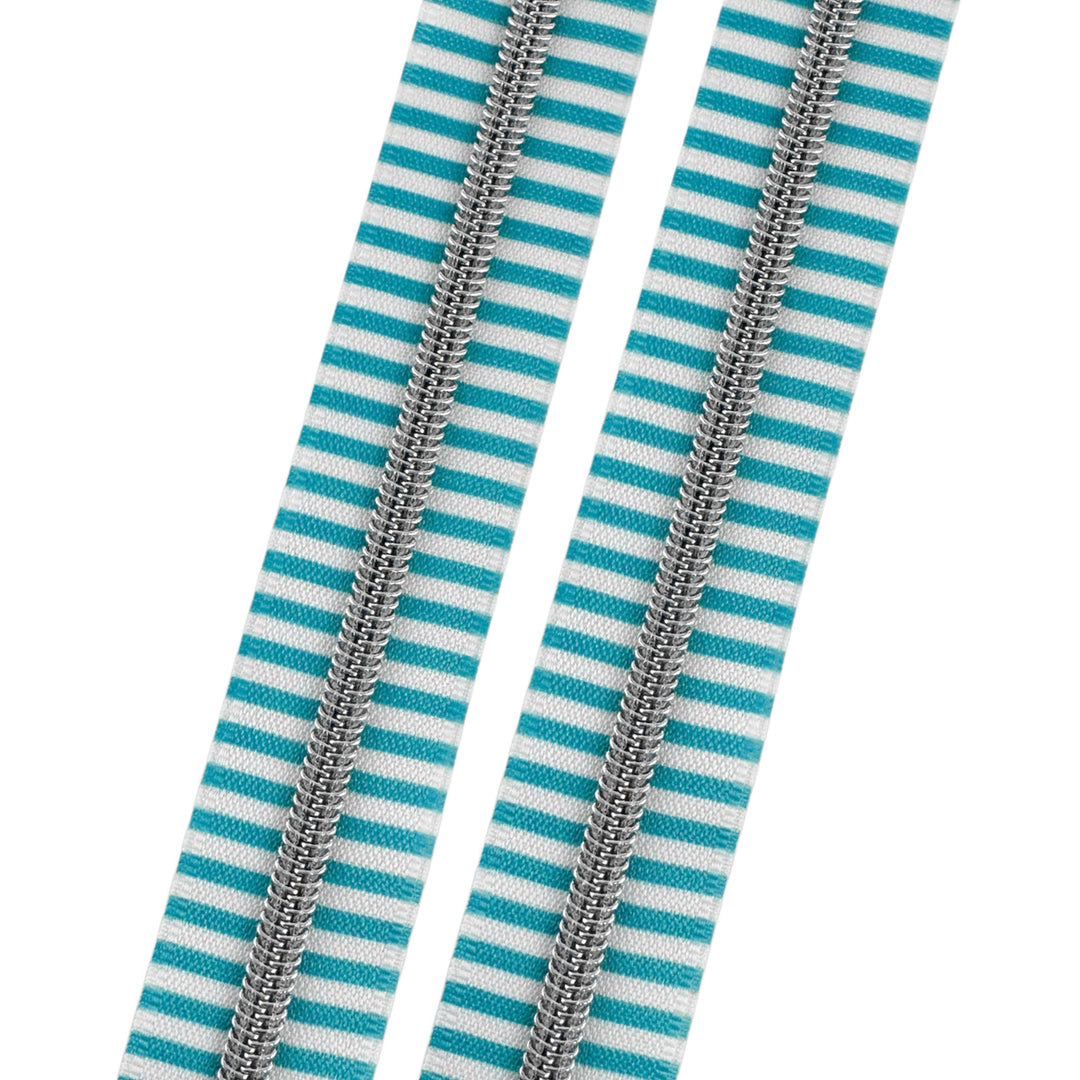 Blue Raspberry Stripes - #5 Silver Nylon Coil Zipper Tape