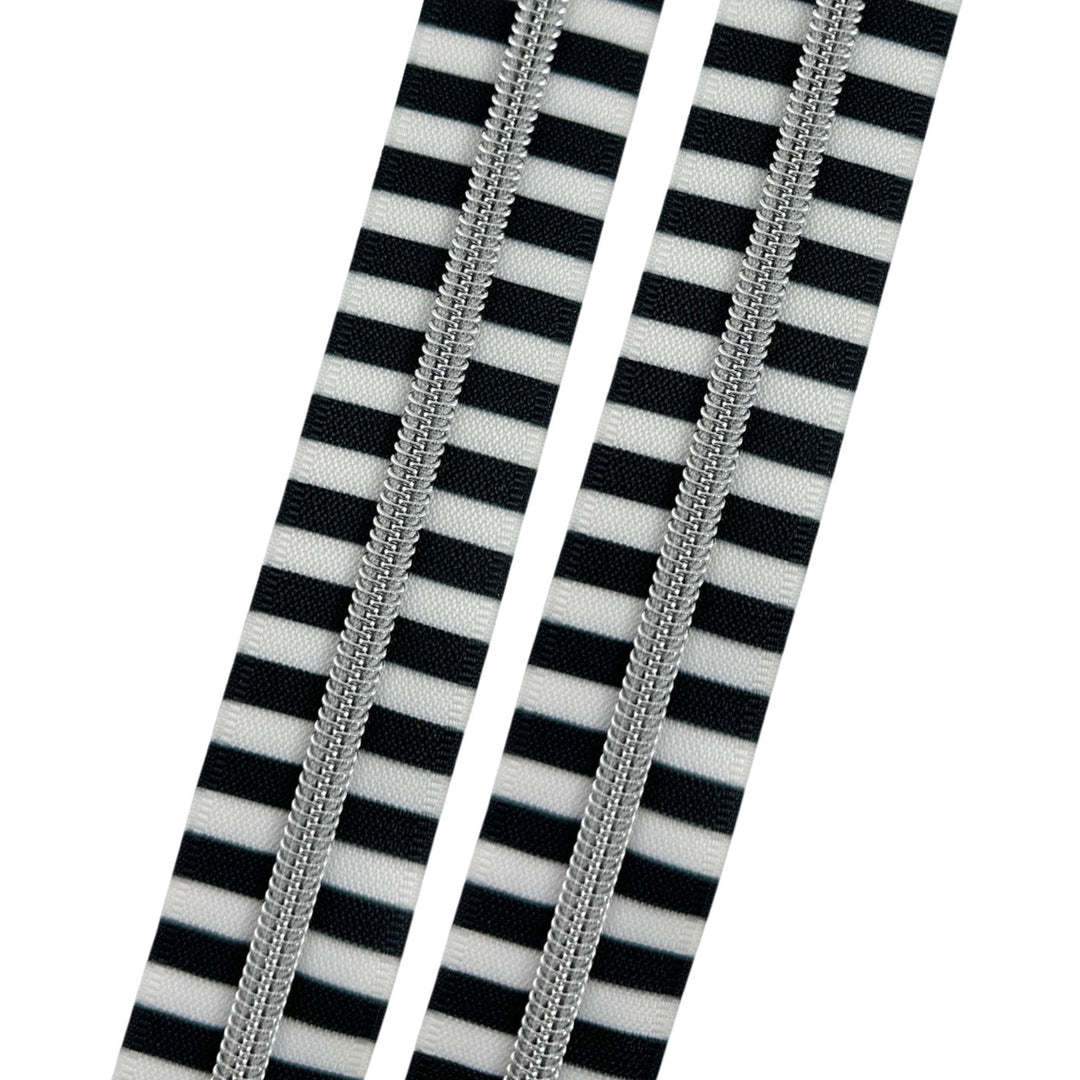 Chunky B&W Stipes - #5 Silver Nylon Coil Zipper Tape