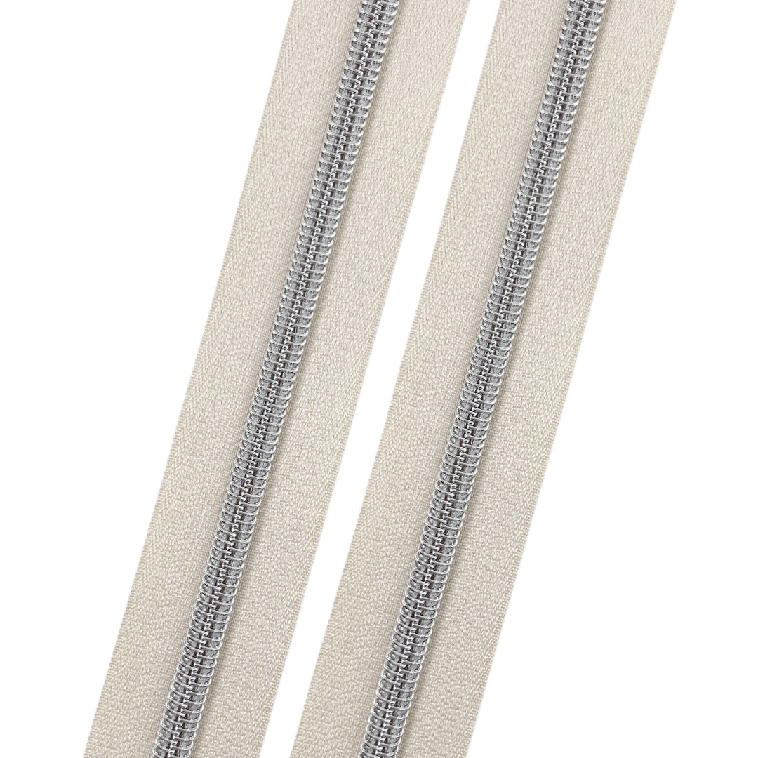 Ivory - #5 Silver Nylon Coil Zipper Tape