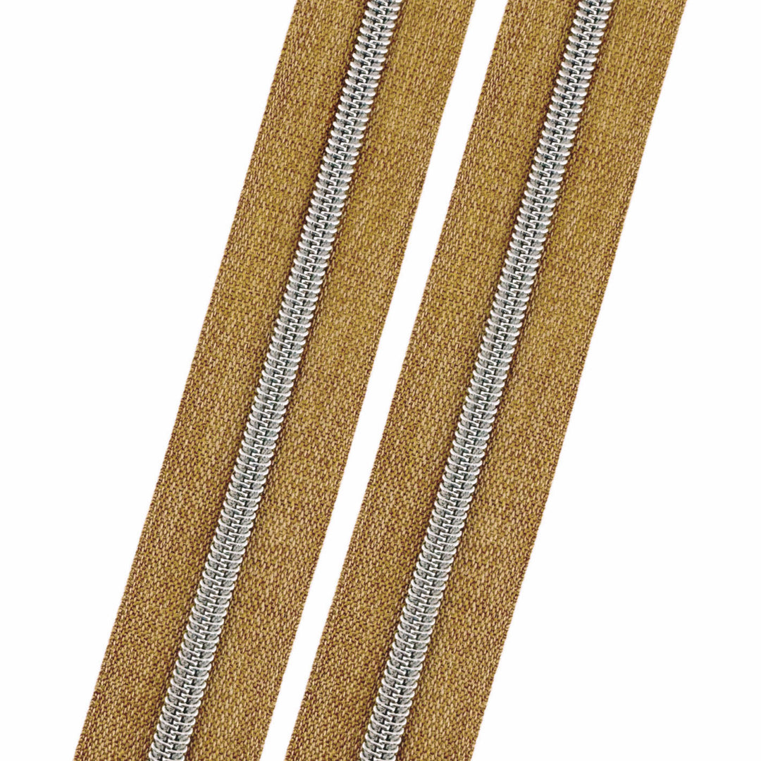 Stone Wash Mustard - #5 Silver Nylon Coil Zipper Tape
