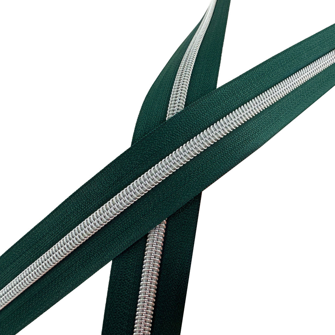 Pine - #5 Silver Nylon Coil Zipper Tape