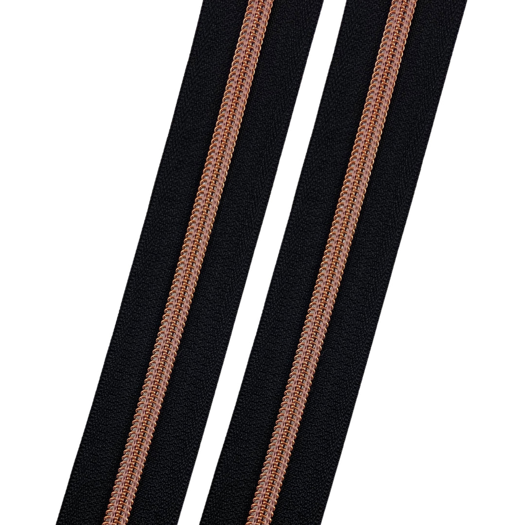 Black - #5 Rose Gold Nylon Coil Zipper Tape