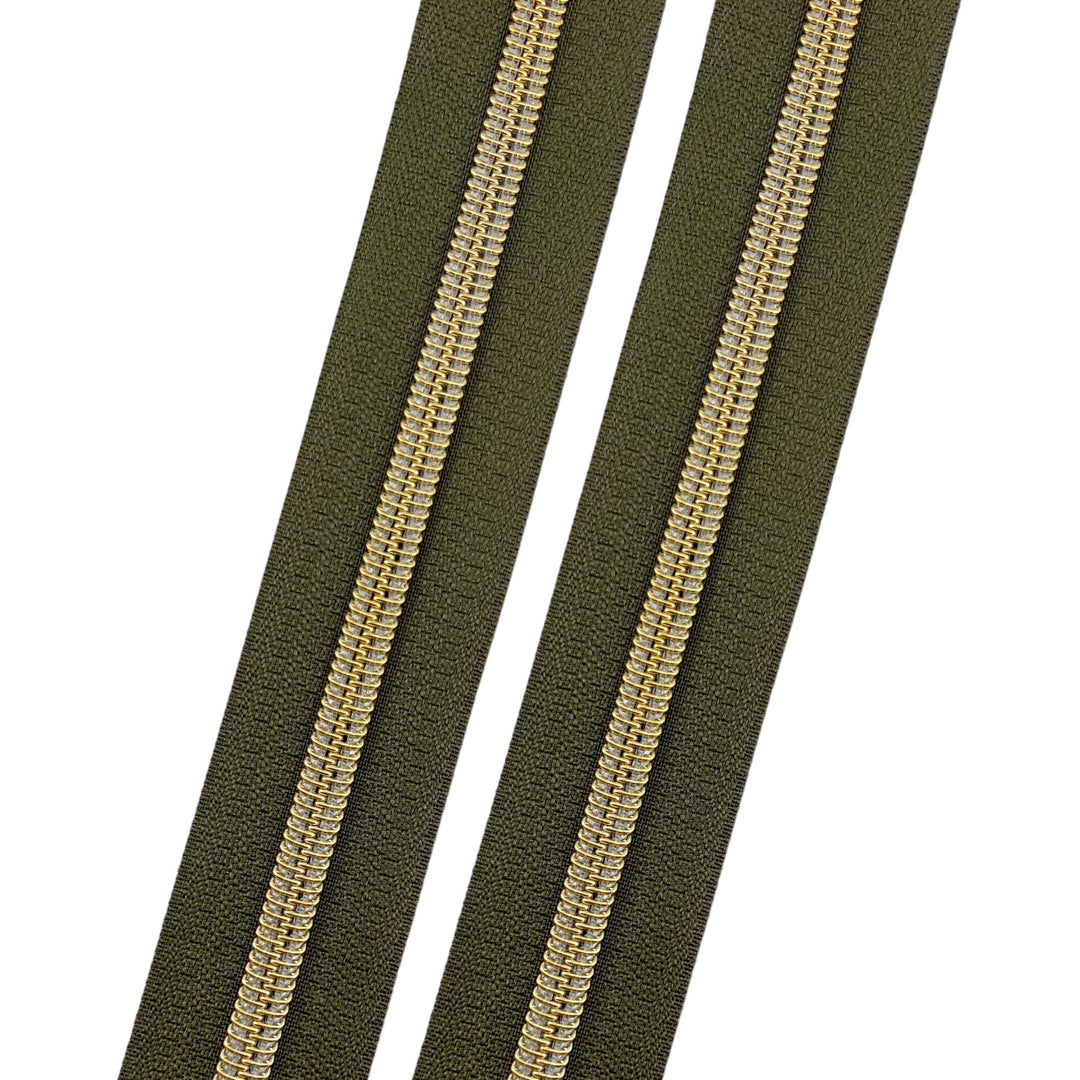 Olive - #5 Gold Nylon Coil Zipper Tape