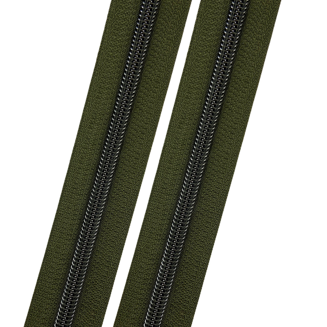 Olive - #5 Gunmetal Nylon Coil Zipper Tape