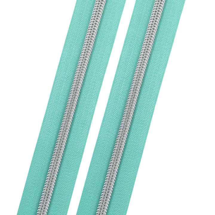 Bright Aqua - #5 Silver Nylon Coil Zipper Tape