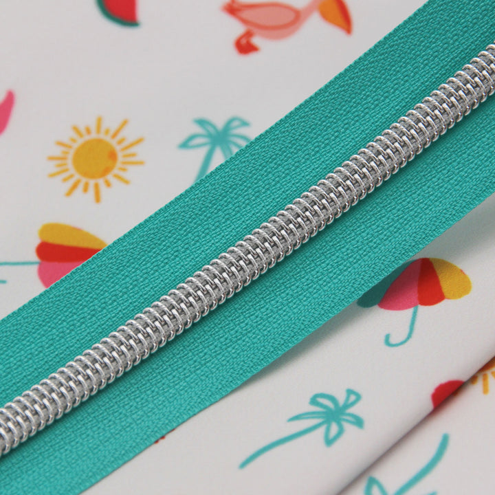 Tropical Teal - #5 Silver Nylon Coil Zipper Tape