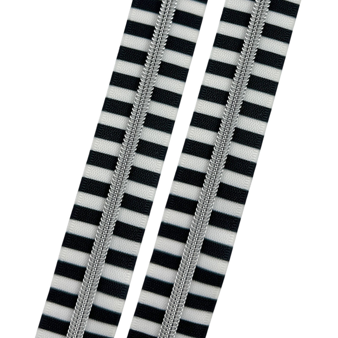 Chunky Zebra Stripes - #5 Silver Nylon Coil Zipper Tape