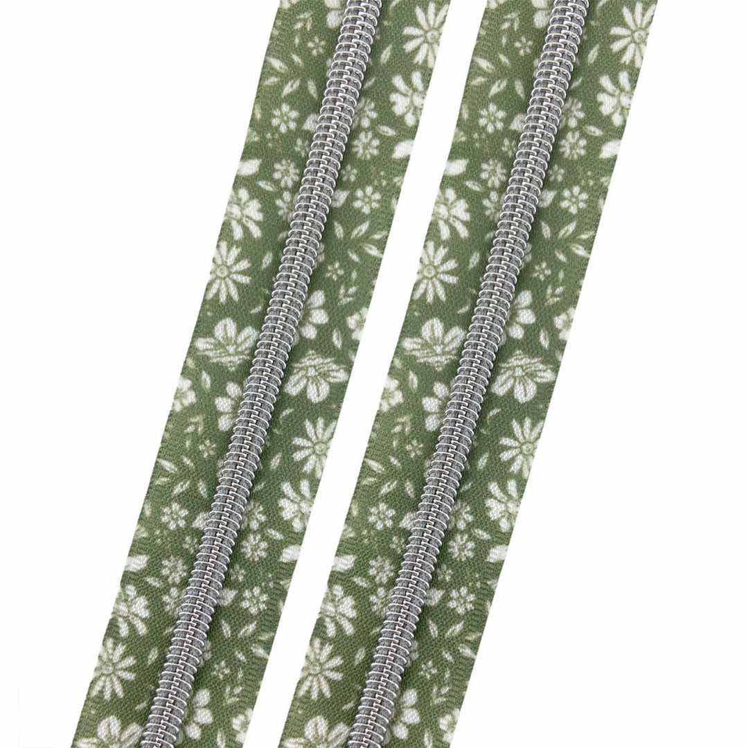 Floret in Sage - #5 Silver Nylon Coil Zipper Tape