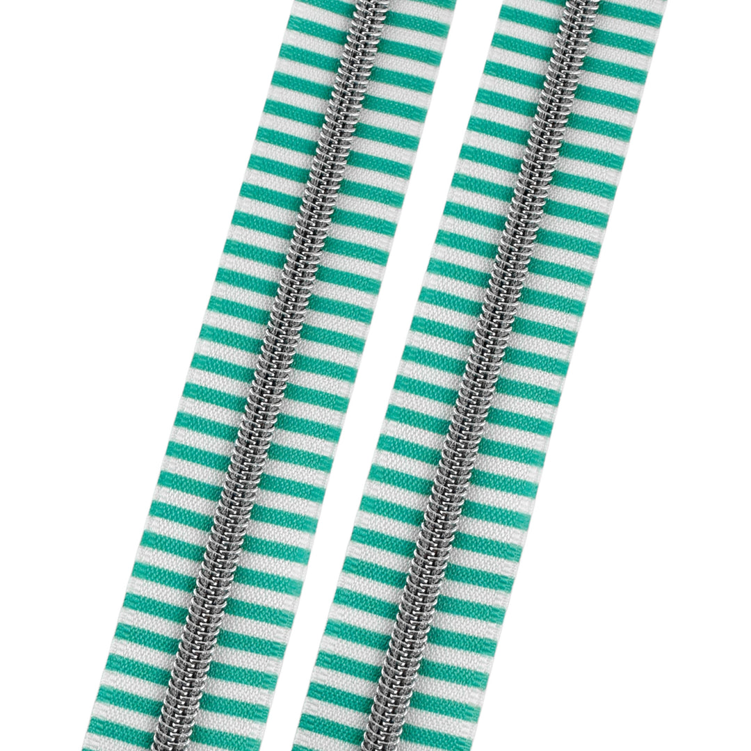Mermaid Stripes - #5 Silver Nylon Coil Zipper Tape