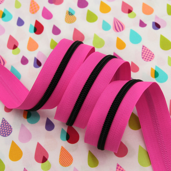 Neon Pink Nostalgia - #5 Black Nylon Coil Zipper Tape
