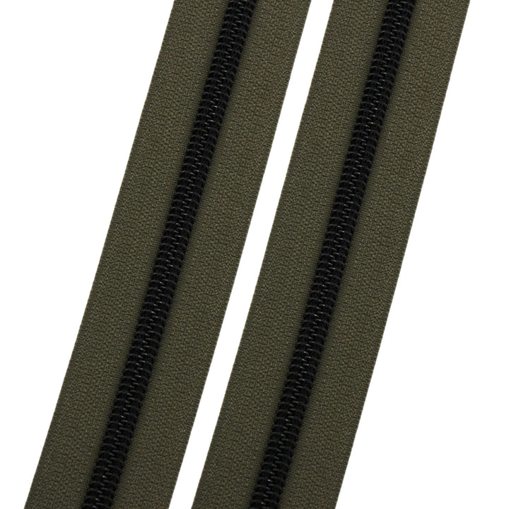 Olive  - #5 Black Nylon Coil Zipper Tape