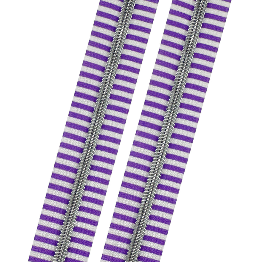 Purple Stripes - #5 Silver Nylon Coil Zipper Tape