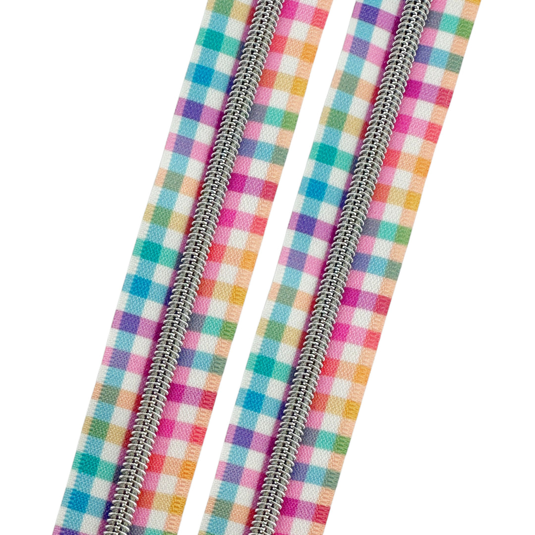 Rainbow Gingham - #5 Silver Nylon Coil Zipper Tape