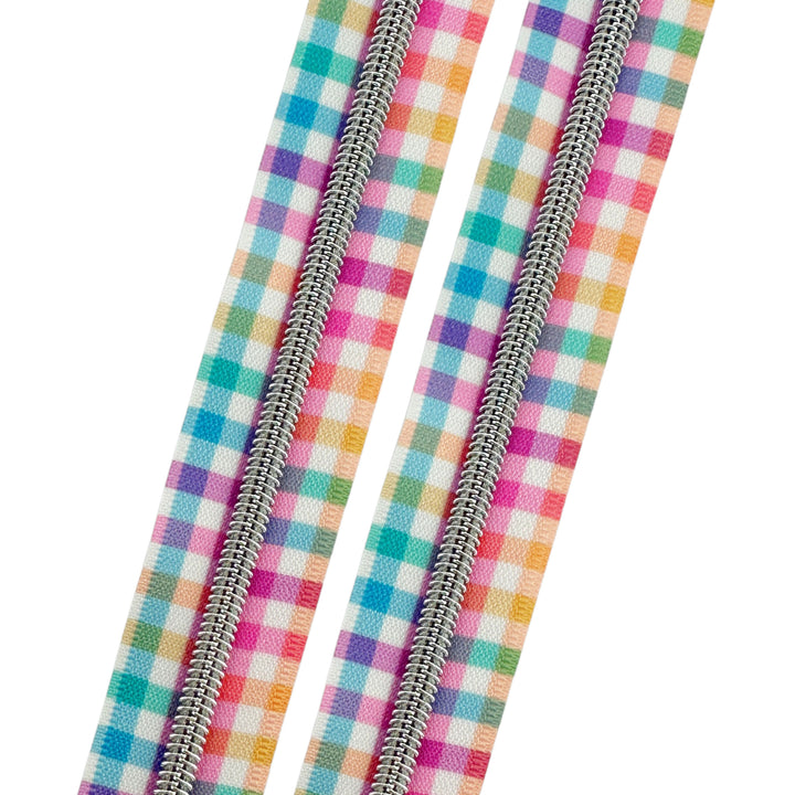 Rainbow Gingham - #5 Silver Nylon Coil Zipper Tape