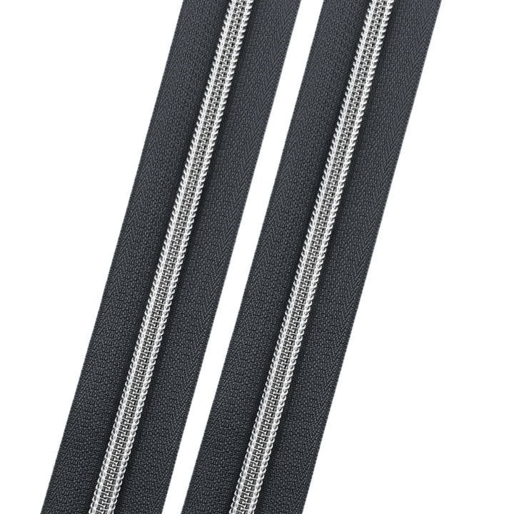 Slate - #5 Silver Nylon Coil Zipper Tape