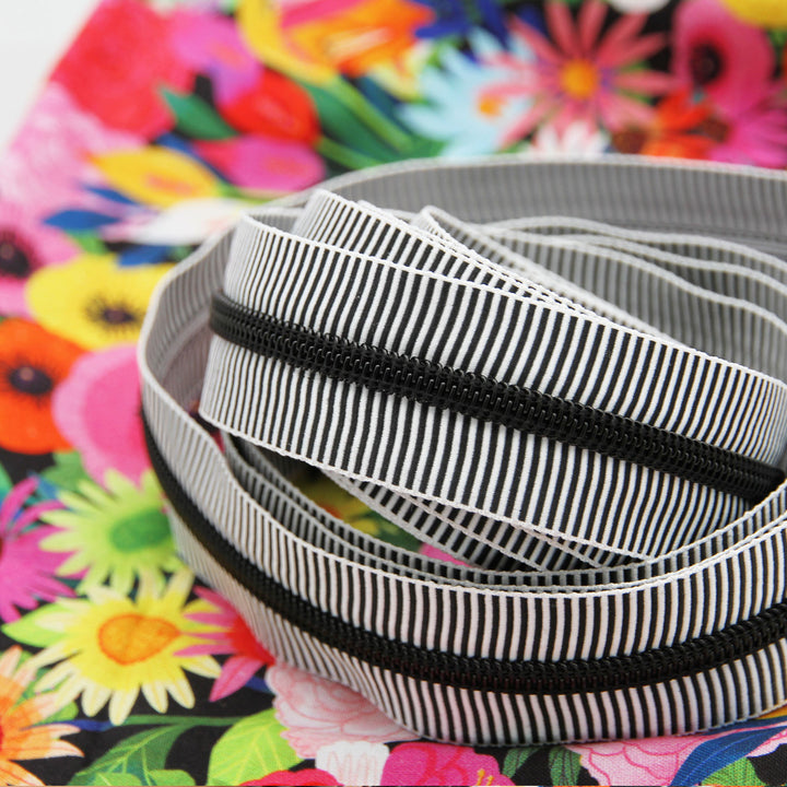 Zebra Stripes - #5 Black Nylon Coil Zipper Tape