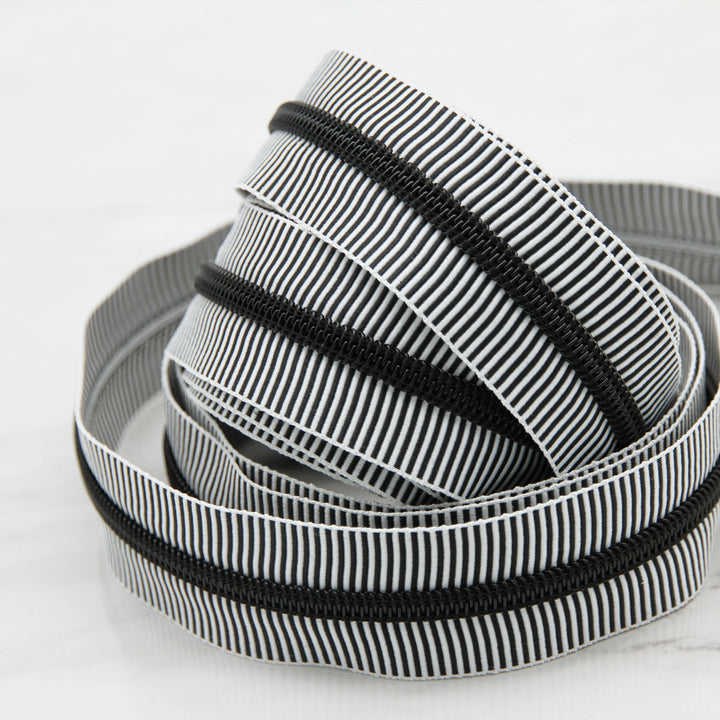 Zebra Stripes - #5 Black Nylon Coil Zipper Tape
