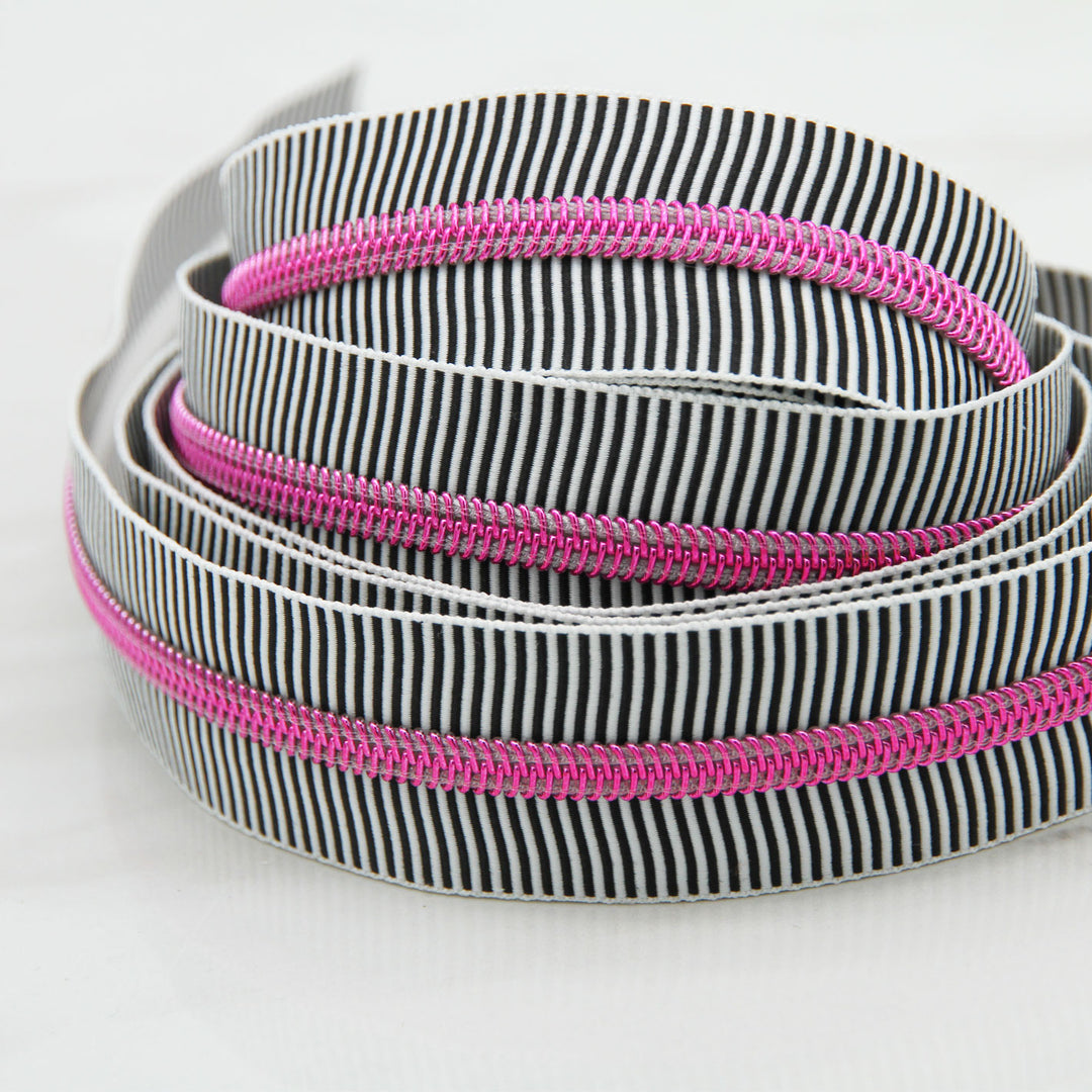 Zebra Stripes - #5 Pink Nylon Coil Zipper Tape