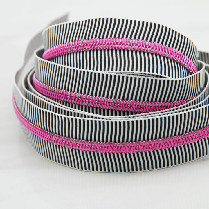 Zebra Stripes - #5 Pink Nylon Coil Zipper Tape