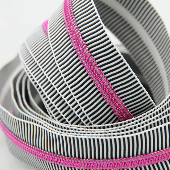 Zebra Stripes - #5 Pink Nylon Coil Zipper Tape