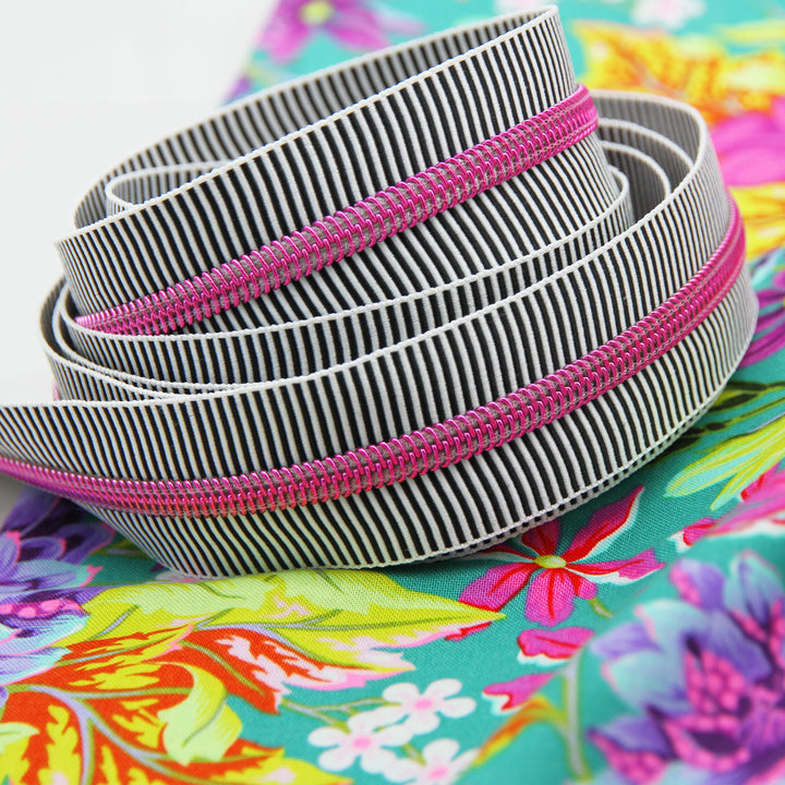 Zebra Stripes - #5 Pink Nylon Coil Zipper Tape