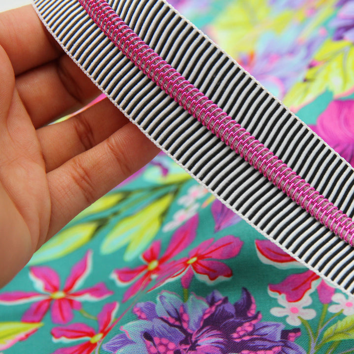 Zebra Stripes - #5 Pink Nylon Coil Zipper Tape