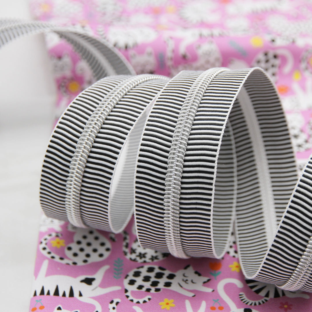 Zebra Stripes - #5 Silver Nylon Coil Zipper Tape