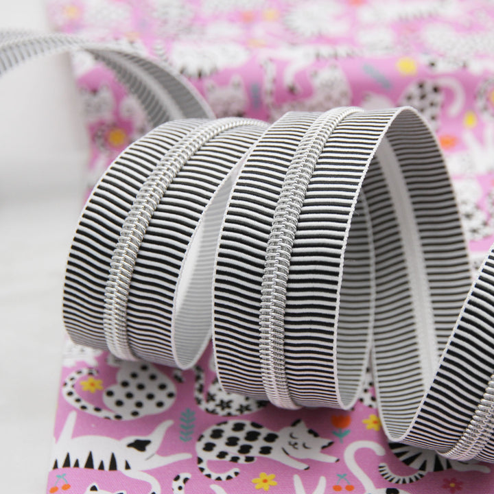 Zebra Stripes - #5 Silver Nylon Coil Zipper Tape