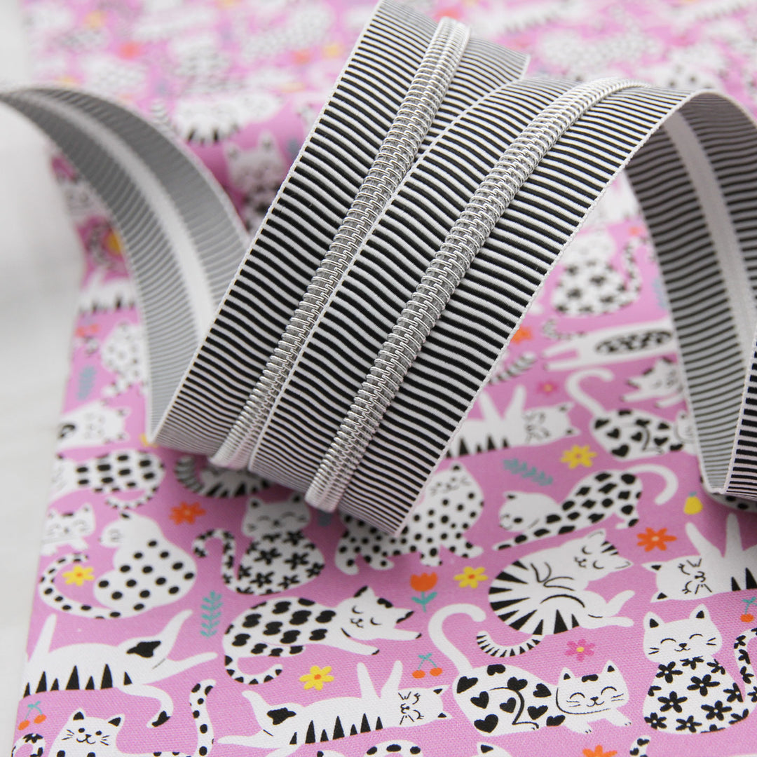 Zebra Stripes - #5 Silver Nylon Coil Zipper Tape