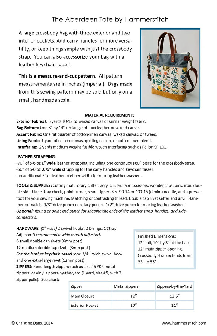 The Aberdeen Tote by Hammerstitch - Printed Paper Pattern