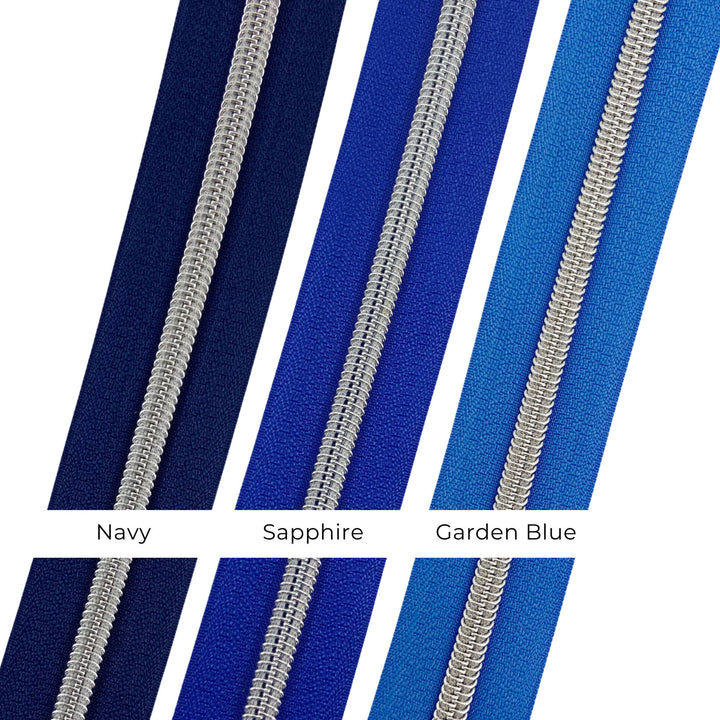 Garden Blue - #5 Silver Nylon Coil Zipper Tape