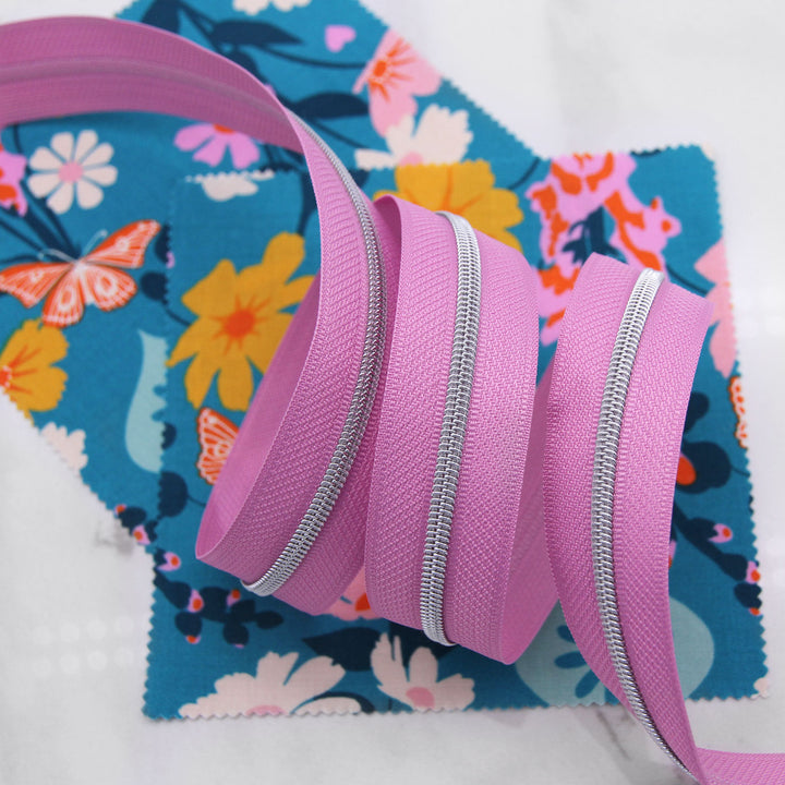 Lilac Macaron- #3 Silver Nylon Coil Zipper Tape