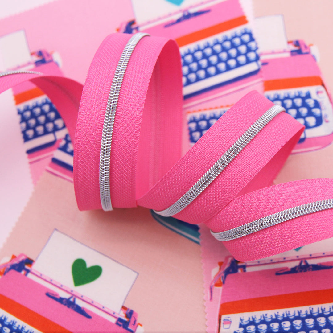 Pink Popstar - #3 Silver Nylon Coil Zipper Tape