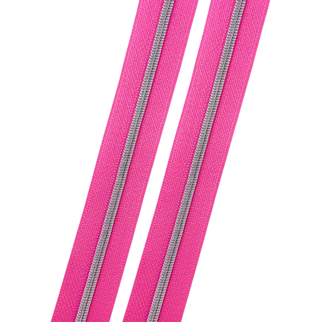 Pink Popstar - #3 Silver Nylon Coil Zipper Tape
