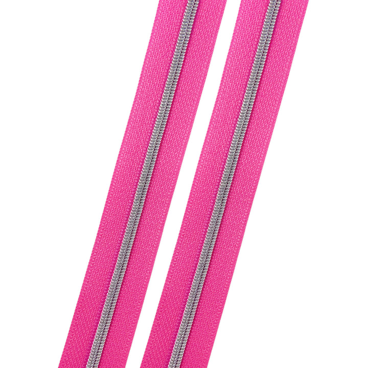 Pink Popstar - #3 Silver Nylon Coil Zipper Tape