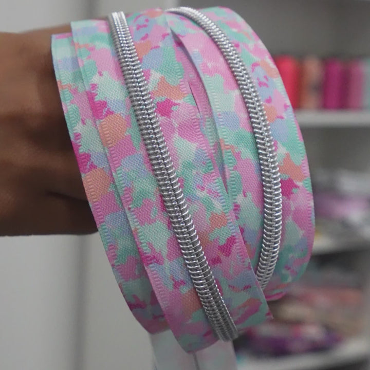Pastel Splash- #5 Silver Nylon Coil Zipper Tape