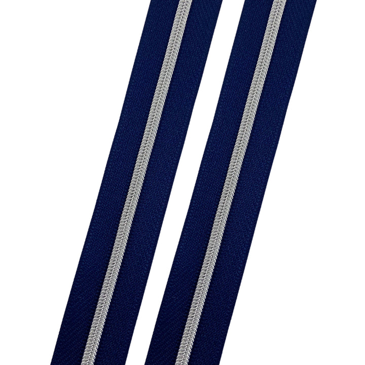 Navy - #3 Silver Nylon Coil Zipper Tape