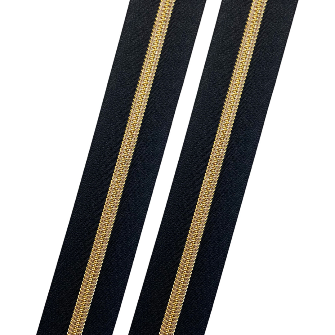 Black - #5 Gold Nylon Coil Zipper Tape