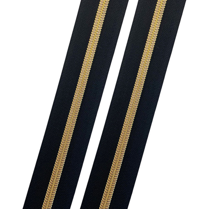 Black - #5 Gold Nylon Coil Zipper Tape