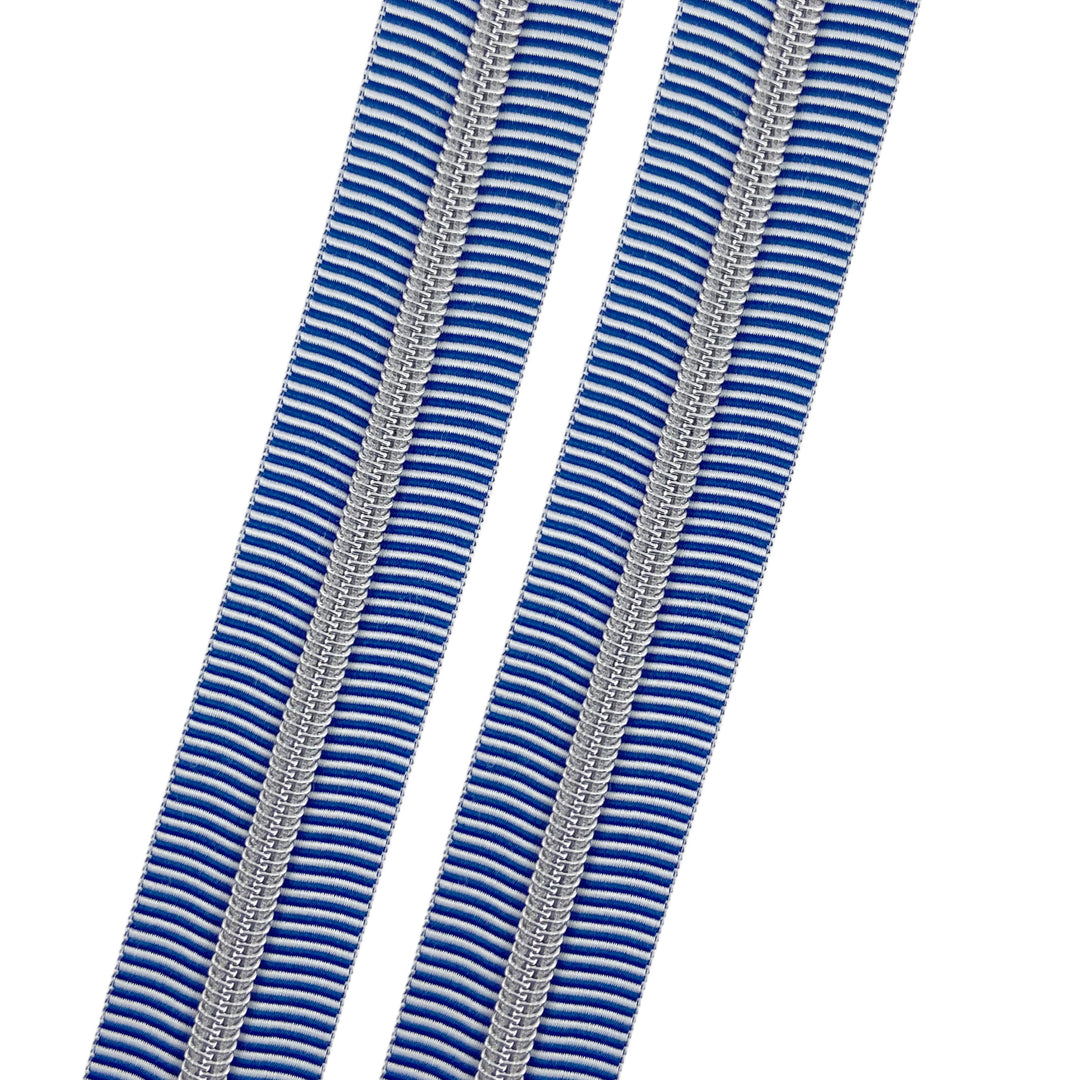 True Blue Stripes - #5 Silver Nylon Coil Zipper Tape