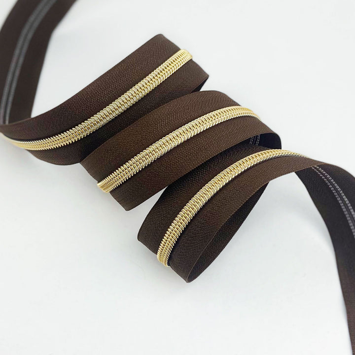 Chocolate - #5 Gold Nylon Coil Zipper Tape