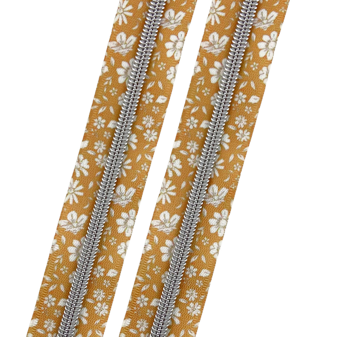 Floret in Mustard - #5 Silver Nylon Coil Zipper Tape
