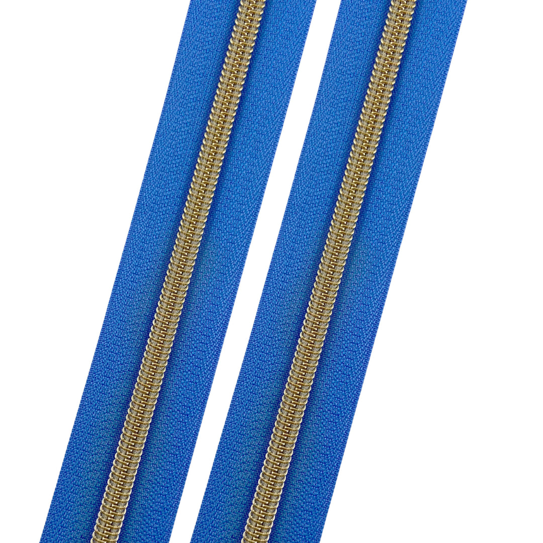 Garden Blue - #5 Gold Nylon Coil Zipper Tape