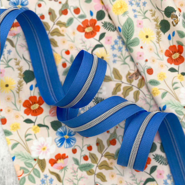 Garden Blue - #5 Silver Nylon Coil Zipper Tape