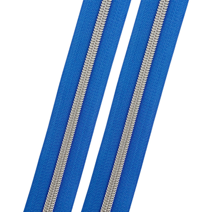 Garden Blue - #5 Silver Nylon Coil Zipper Tape