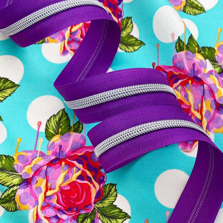 Grape - #5 Silver Nylon Coil Zipper Tape