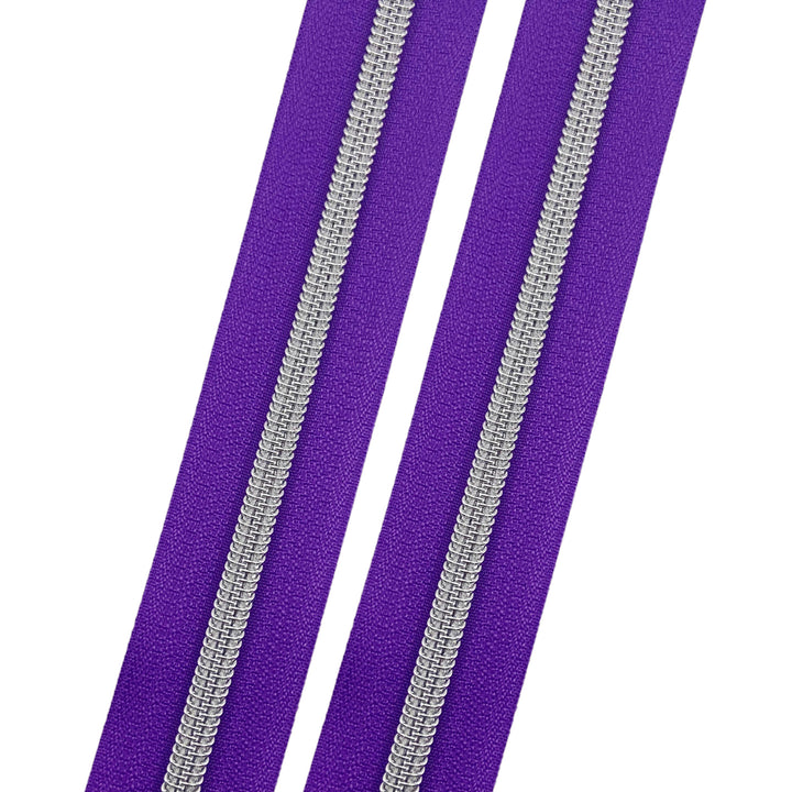 Grape - #5 Silver Nylon Coil Zipper Tape
