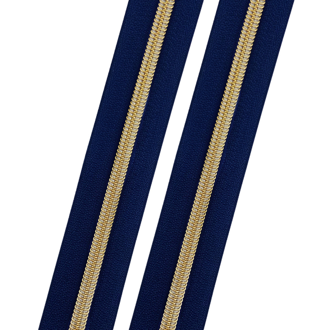 Navy - #5 Gold Nylon Coil Zipper Tape