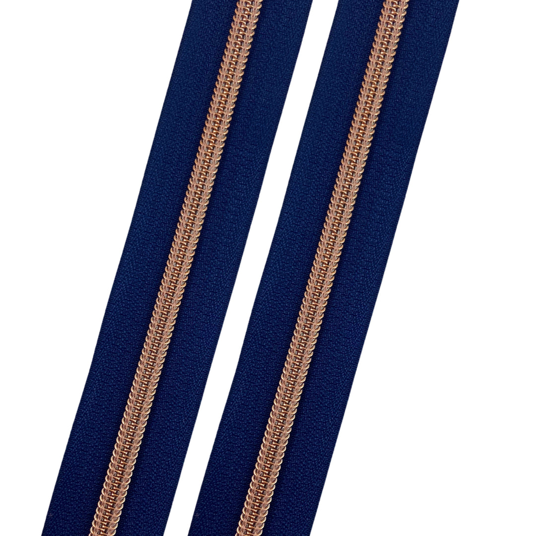 Navy - #5 Rose Gold Nylon Coil Zipper Tape