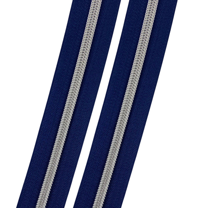 Navy - #5 Silver Nylon Coil Zipper Tape